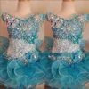 Organza V Neck Mini Glitz Girls Pageant Dresses Beaded Rhinestones Piping Cupcake Little Flower Girl Wear188j