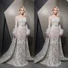 Ziad Nakad 2019 Avondjurken Off Shoulder Kant Kralen Veer Lange Mouwen Afneembare Trein Prom Jassen Plus Size Robes De Soiree265D