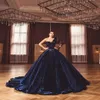 Navy Velvet Ball Grow Dresses Quinceanera Dresses Long Caftan Party Crystals Deter Beading Evening Vestidos Formals Dubai Dress 0714311y