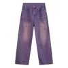 Mens jeans Purple Jeans women jeans High Street Purple Retro Paint Spot Slim Feet Micro Elastic Jeans Men Brand Hip-hop Fashion Zipper Hole