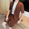 Męskie garnitury Summer Waffle Men Business Casual Suit 2-PCS Solidny kolor pojedynczy piersi krótkie marynaty