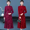 Robes décontractées femmes Cheongsam robe automne hiver élégant Jacquard printemps femme a-ligne à manches longues fête Vestidos 5XL