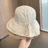 Panama Women's Sun Protection Wind Protection and Breathability Travel Hat Sunshade Hat Bowknot Bucket Fisherman Hat Cap