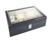 Caixa de exibição de relógio de couro falso organizador 12 compartimentos caixa de armazenamento de joias 276T
