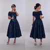 Elegent House Of Mooshki Kleid für die Brautmutter, kurzärmlig, mit Kristallapplikationen, gerüscht, für Hochzeitsgäste, Tee-Länge, Abendkleid Go228e