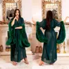 Feminino Wraps Sexy Faux Fur Lady Roupa de Dormir Roupão de Banho Feminino Inverno Transparente Camisola Verde Até o Chão Manto Dama De Honra Xale257x