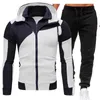 Herrspårar Mens Zipper Jackets Outfits Highality Hoodies och Black Sweatpants Classic Male Outdoor Casual Motorcykelrockar 230721