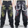 Whole-2015 New Fashion Mens Wide Leg Jeans Brodé Or Python Pantalon Lâche Patinage Hip-Hop Street Rap Dance Pantalon S321h