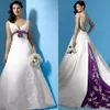 Blanco y púrpura Vintage vestidos de novia Halter espalda descubierta encaje con cuentas bordado mancha barrido tren país nupcial vestido de boda 220Z