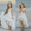 Ucuz bohemian yüksek düşük çiçek kız elbise için plaj düğün pageant önlük bir çizgi boho dantel aplike çocuklar ilk kutsal cemaat d224o