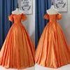 Vintage Orange Cinderella Prom Dresses Ball Gown Off The Shoulder Juliet Short Sleeve Hand Made Flowers Draped Special Occasion Dr227B