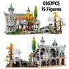 Figury zabawek akcji 6167pcs ekspert twórczy Ikony film Lorded of Pierścienie Ringell Castle Model Build Back 10316 Street Widok zabawki 2307721