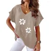 Kvinnor BLOUSES Kvinnor Summer V-Neckline Top Lady T-Shirt Floral V Neck Tee Soft Breatble Casual Mid Length