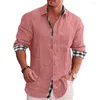 Chemises décontractées pour hommes Hommes Lin et coton Manches longues Vêtements de bureau Été Printemps Couleur unie Classique Plaid Skin Friendly Tops