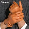 Gours Winter Men's äkta läderhandskar 2020 Nya varumärkesskärmhandskar mode Varma svarta handskar GOATSKIN MITTENS LJ201263F