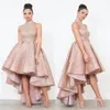 Rose Gold Sequined Arabic Short Prom Dresses High Neck Plus Size High Low Formal Pageant Evening Party Gowns249s