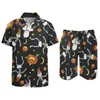 Tute da uomo Scheletro di Halloween Set da uomo Fantasma e zucca Set di camicie casual Pantaloncini da vacanza estetici Abito estivo Due pezzi Taglie forti