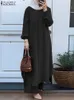 Ethnic Clothing Muslim Women Tracksuits Turkey Abaya Set Elegant Long Shirt and Wide Leg Pants Suits ZANZEA Eid Abayas Outfits Isamic Clothing 230721