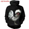 Moletons masculinos Beautiful Chicken 3D e camisas femininas estampadas Fashion Moletom com zíper Casual