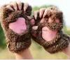 Lady Winter Fingerless Gloves Mittens Fluffy Bear Cat Plush Paw Claw Half Finger Glove Soft Half Covered Women Female sports working Gloves