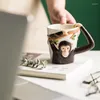 Muggar Creative Ceramic Monkey Coffee Cup Kids Cartoon Home Relief tredimensionell dekoration Frukost Milk Mug Gift