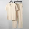 Agasalhos Masculinos Roupas Plus Size Agasalho Vintage Marido Verão Casamento Branco Roupa de Linho Camiseta Moda Conjunto Masculino Chinês 8XL 9XL 230721