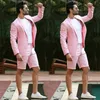 Calças curtas de verão de linho rosa ternos masculinos para casamento na praia ternos smoking noivo padrinhos blazers homem traje homem 2 peças CY09262u