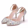 Zapatos de boda de tacón alto con diamantes de imitación, zapatos femeninos para fiesta y graduación, zapatos de tacón de cristal de San Valentín para dama de honor 315b