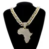 Pendant Necklaces Fashion Crystal Africa Map Necklace For Women Men's Hip Hop Accessories Jewelry Choker Cuban Link Chain Gif296j