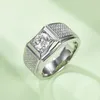 Anelli a grappolo Lerca Shiny Luxury Silver Color Ring Bianco 1CT Moissanite Wedding Band Gioielli da uomo per feste