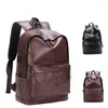 Mochila elegante feminina de couro masculina à prova d'água respirável bolsa de ombro casual livro para adolescentes viagem escola negra