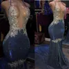 Sexig Sparkle Crystal Mermaid Prom Dresses Real Image Backless Long Prom -klänningar Halter Formal Party Dress Custom Made299e