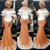 Sirène hors de l'épaule robes de soirée élégante appliques dentelle sirène Satin robes de bal grande taille Aso Ebi African263k