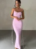 Dresses Mozision Backless Ruched Sexy Maxi Dress for Women Robe Hot Summer Spaghetti Strap Sleeveless Bodycon Party Long Dress Vestidos