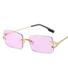 Sunglasses XaYbZc Blue Rectangular Rimless Men Metal Fashion Square Sun Glasses For Women Gradient Lens Frameless 2023 UV400