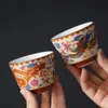 Vinglas Jingdezhen kinesisk stil Ancient Emalj Color Tea Cup Master Dragon och Phoenix Par Kung Fu Prov Set 230721