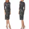 Elegant Knee Length Mother Of The Bride Dresses Jewel Neck 3 4 Long Sleeve Lace Appliqued Wedding Guest Dress2638