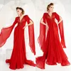 2020 Sparkly Red Evening Dresses With Sleeves Pärlade rufsar Arabiska sjöjungfru Prom Dress Custom Made Plus Size Formal Party Gown215J