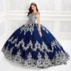 Robe de bal perlée scintillante robes de Quinceanera bateau cou dentelle appliques robes de bal corset à paillettes train de balayage tulle doux 15 Dres299U