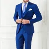 Nya ankomster Två knappar Royal Blue Groom Tuxedos Peak Lapel Groomsmen Man Suits Mens Wedding Suits Jacket Pants Vest Tie N273U