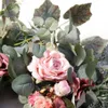 22inch Artificial Light Coffee Roses Front Door Wreath Handcrafted Wreath for front Door Outdoor Home Wall Party Drop Q0813148