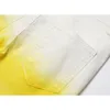 メンズジーンズメンズタイ染料手描きのスプレッチ黄色の青いスリムフィット弾性足デニムパンツコントラストカラーズボン