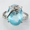 Jewelryr Jade Bague bleu ciel entier Zircone fleur argent plaqué fleur cristal bague #7 8 9 272Y