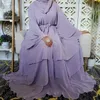 Ethnic Clothing Fashion Stitching Muslim Dress Women Three-Layer Chiffon Elegant Abaya Ramadan Cardigan Hijab Marocain Dress Robe 230721