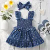 Girl Dresses 3-24Months Infant Baby Golden Dot Slip Blue Dress Toddler Summer Fashion Party Princess With Headband 2Pcs Set