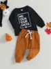 Ensembles de vêtements Ensemble de costume d'Halloween pour bébé garçon Sweat-shirt et pantalon de survêtement imprimé lettre à col rond - Adorable tenue pour tout-petit né pour Spooky