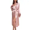 Vêtements de nuit pour femmes longue glace Imitation soie chemise de nuit été mince mode Homewear Sexy Cardigan peignoir sommeil salon chemises de nuit Robes