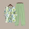 Pantalon deux pièces pour femmes respirant et absorbant la transpiration chemise boutonnée Vintage Boutique épissé ensemble à manches courtes fleur couleur impression mode