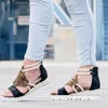 Sandaler Summer Women Casual Wedges Open Toe Beach Roman Shoe Sandal Retro Gladiator Back dragkedja Slope Heel flätade sandalier