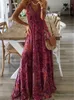 2023 Style bohème nouvelle jupe licou taille haute col en v imprimé robe florale robe pour femmes